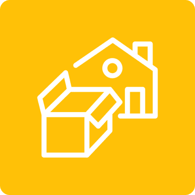 House and open box icon on yellow.