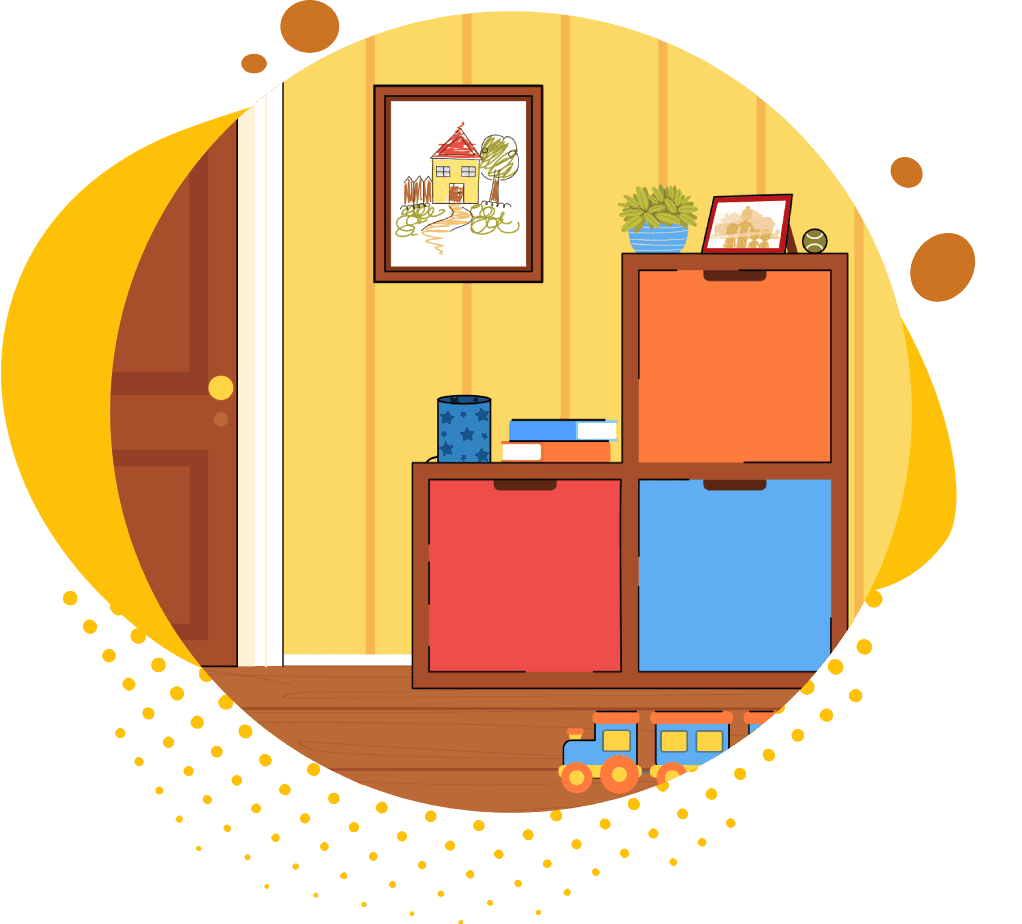 yellow-image-pattern (1) A room with a door and a bunch of drawers