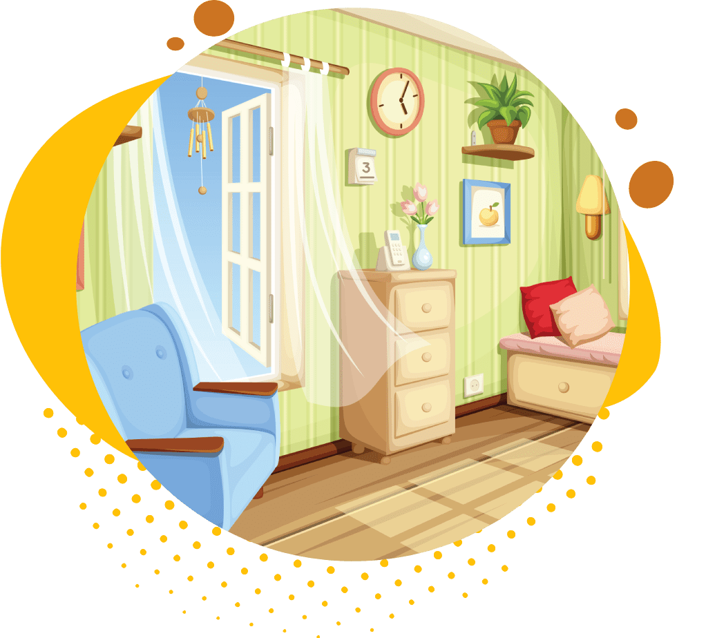 yellow-image-pattern (6) A room with a couch, chair and dresser.